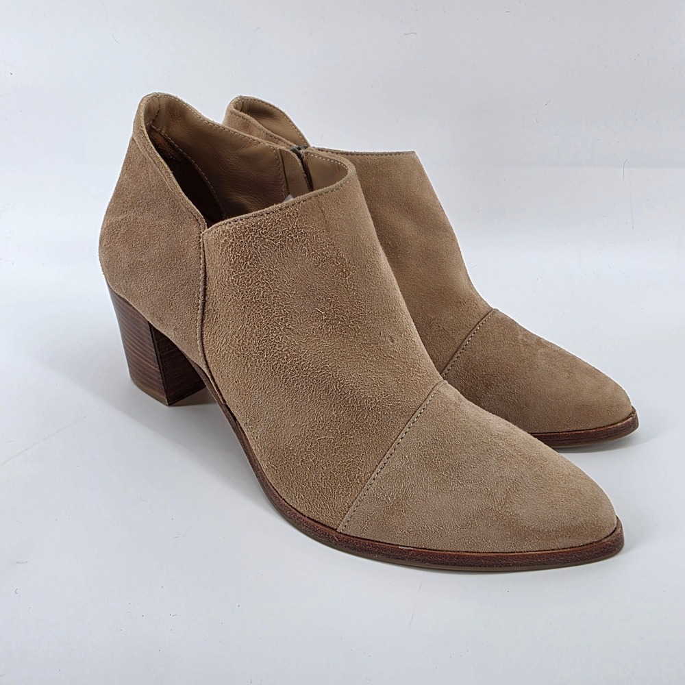 ITALLEAU Waterproof Suede Ankle Boots Side Zip Block Heel Tan Brown Size 39